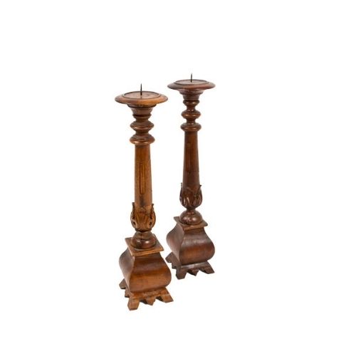 Set of 2 Wooden Candle Stick Holders