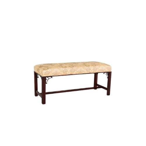 42"W Chippendale Bench with Beige Seat Cushion and Mahogany Frame