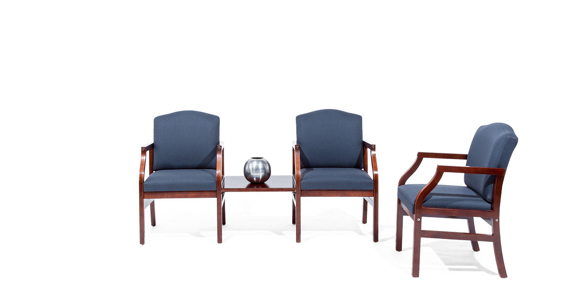 2-Seater Blue Fabric Tandem Seating with Table