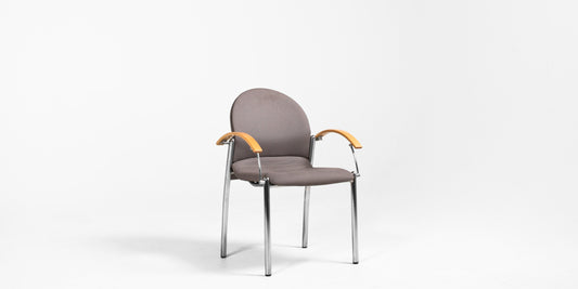 Grey Fabric Chair with Wood Arms