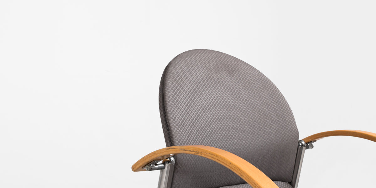 Grey Fabric Chair with Wood Arms