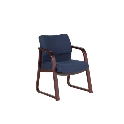 Blue Fabric Armchair with Mahogany Frame