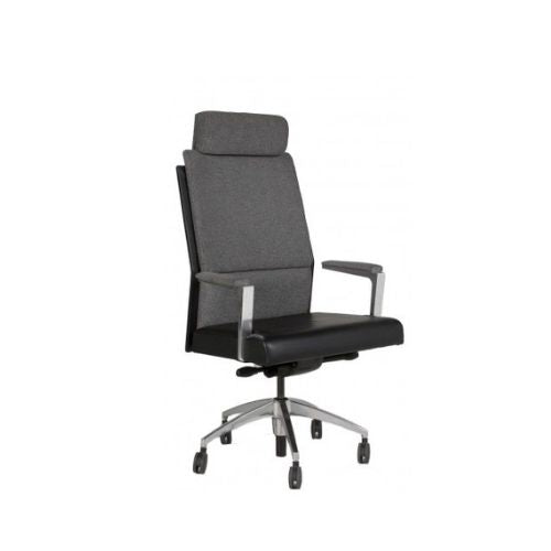 Black Leather High Back Executue Chair with Grey Fabric