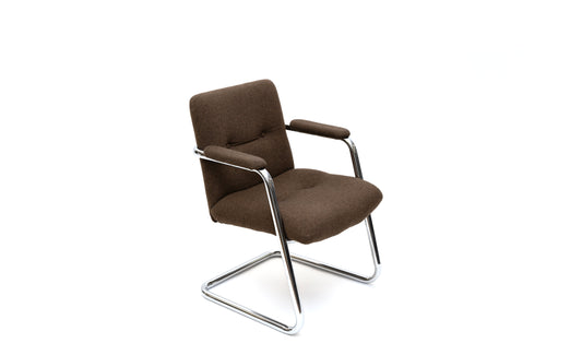 Brown Fabric Arm Chair with Chrome Frame