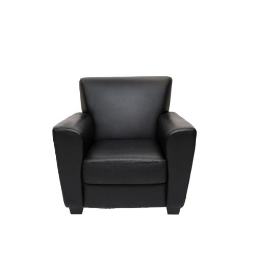 36"W Black Leather Track Arm Club Chair