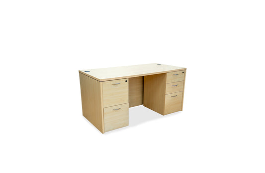 60" Maple 5 Drawer Double Pedestal Desk