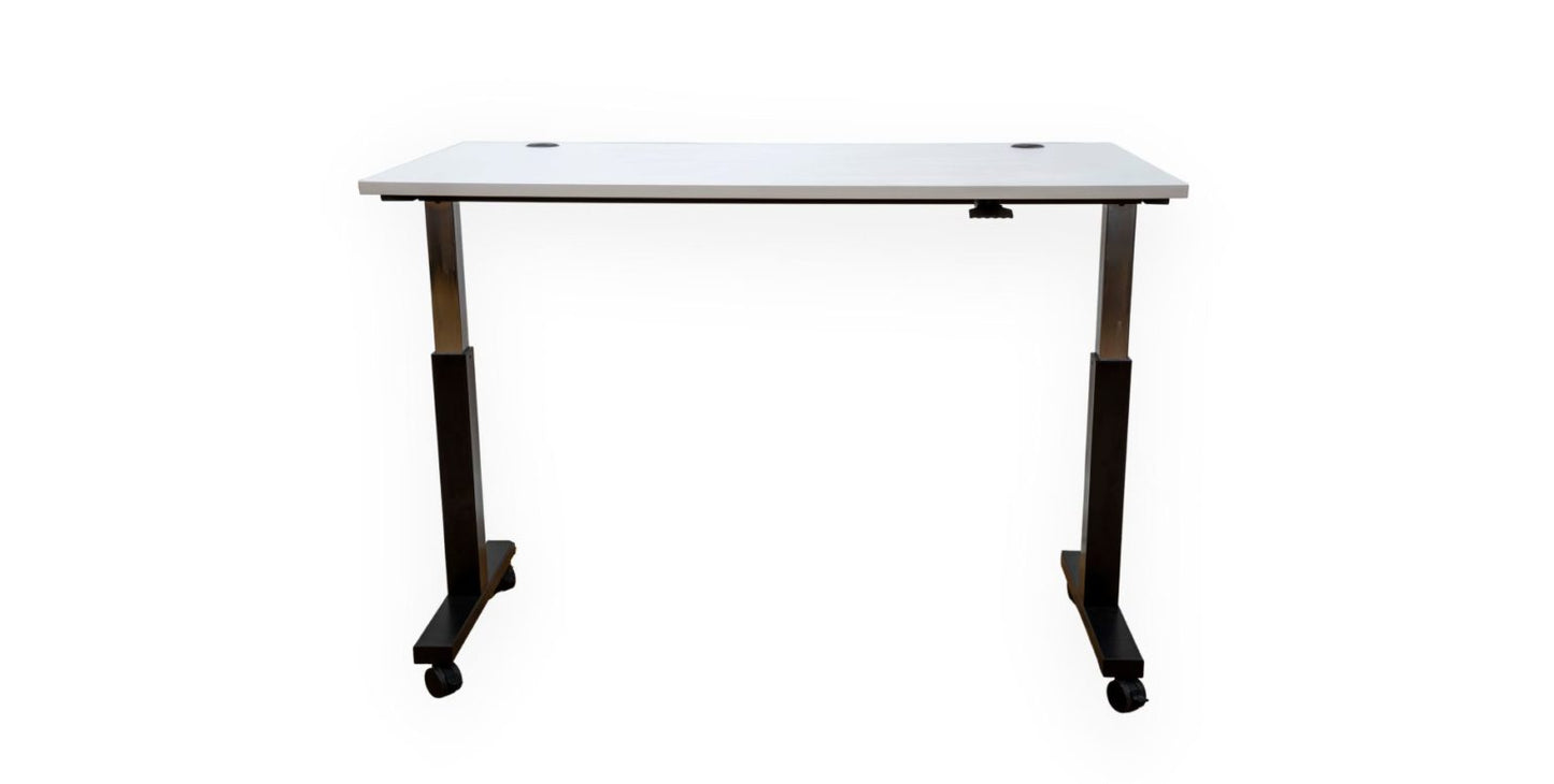 60"W White Adjustable Table Desk with Black Base