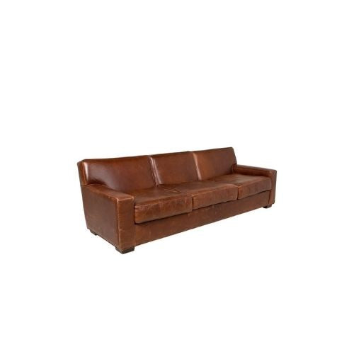 96"W Brown Leather Sofa