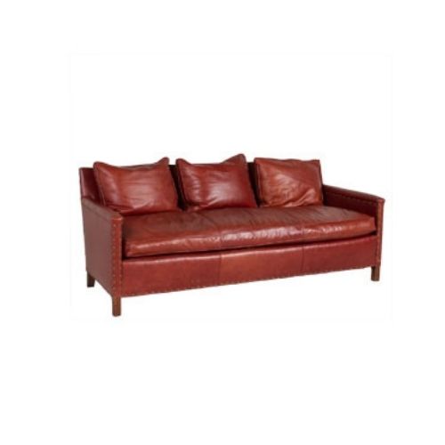 71"W Red Leather Sofa