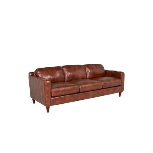 82"W Brown Leather Sofa