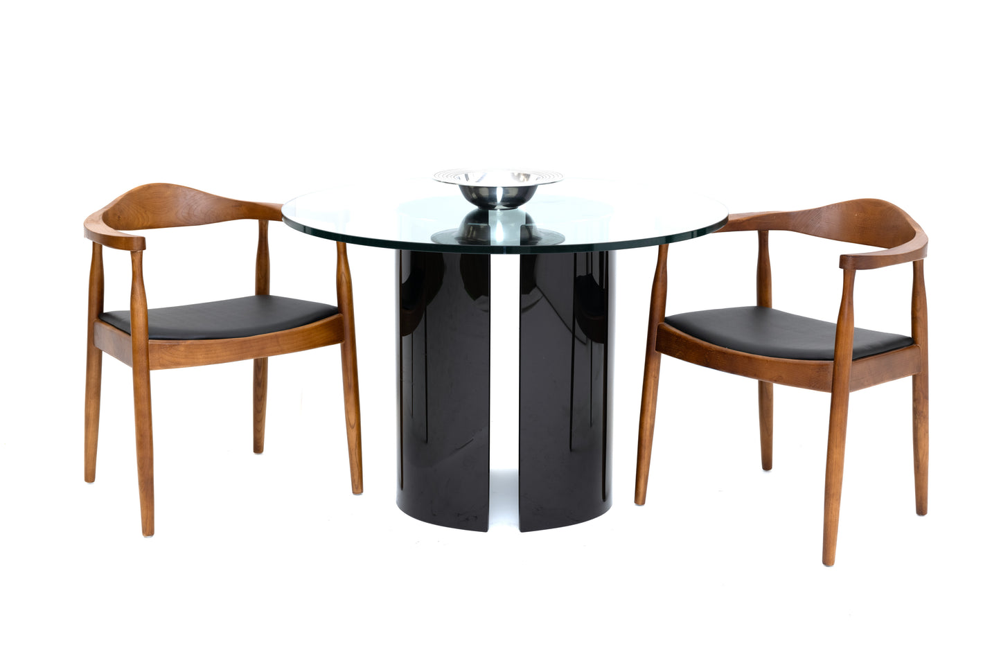 42"W Round Table with Black Glass Base