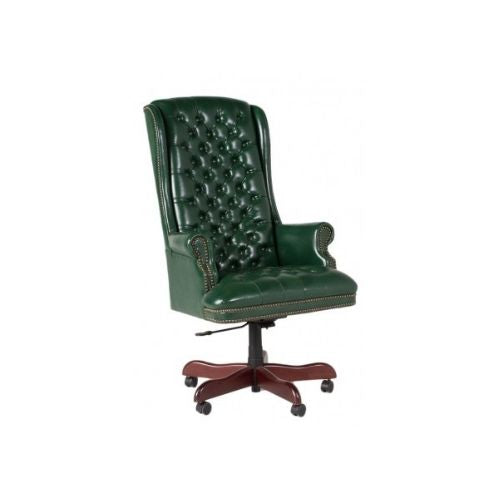 Green Vinyl Tufted High Back Chair