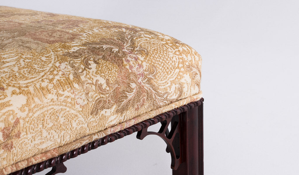 42"W Chippendale Bench with Beige Seat Cushion and Mahogany Frame
