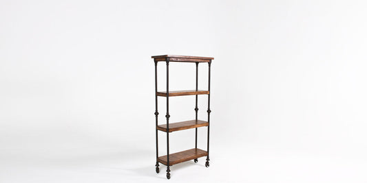 62"H Cast Iron & Wood Shelving on Casters