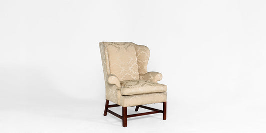 Cream Embossed Fabric Wing Chair