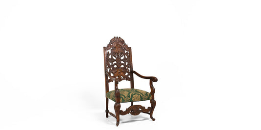 Mahogany Throne Chair/Green & Yellow Damask Seat