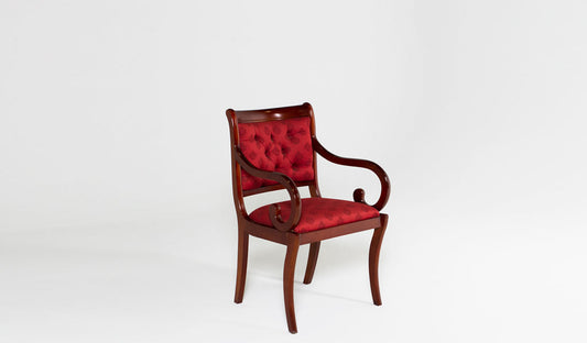 Mahogany Chair w/ Tufted Red Fabric