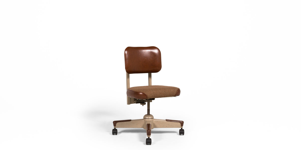 Brown Fabric & Vinyl Vintage Armless Task Chair
