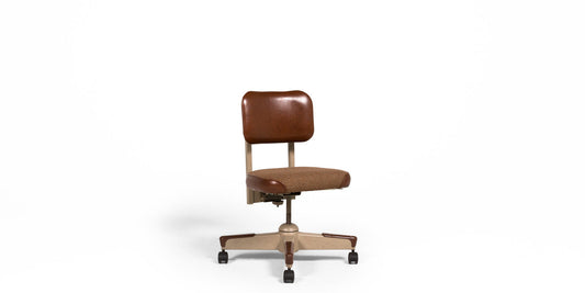 Brown Fabric & Vinyl Vintage Armless Task Chair