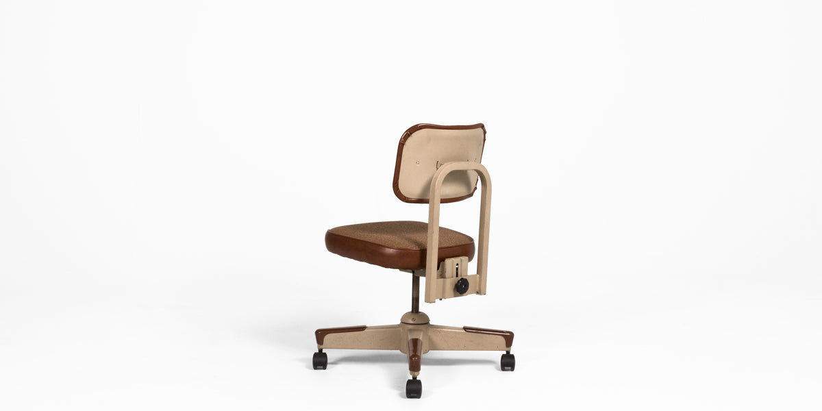 Brown Fabric & Vinyl Vintage Armless Task Chair