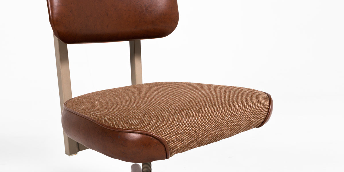 Brown Fabric & Vinyl Vintage Armless Task Chair