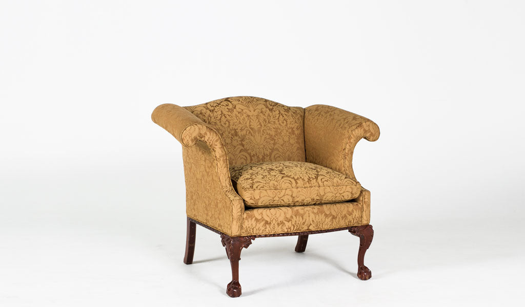 Gold Damask Wing Back Chair