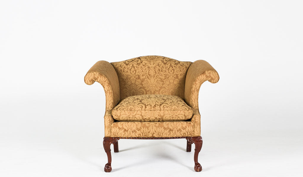 Gold Damask Wing Back Chair