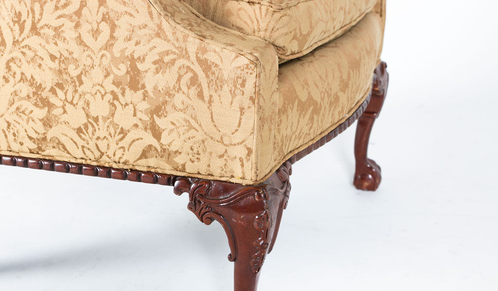 Gold Damask Wing Back Chair