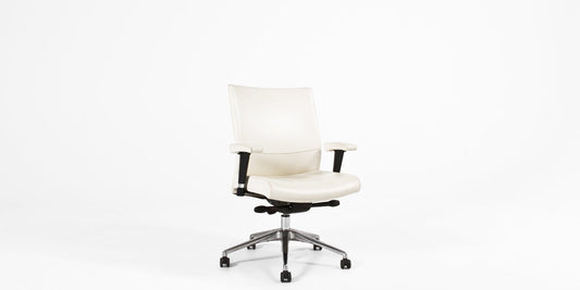 Ivory Leather Mid Back Chair