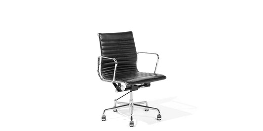 Black Leather Eames Style Mid Back Chair