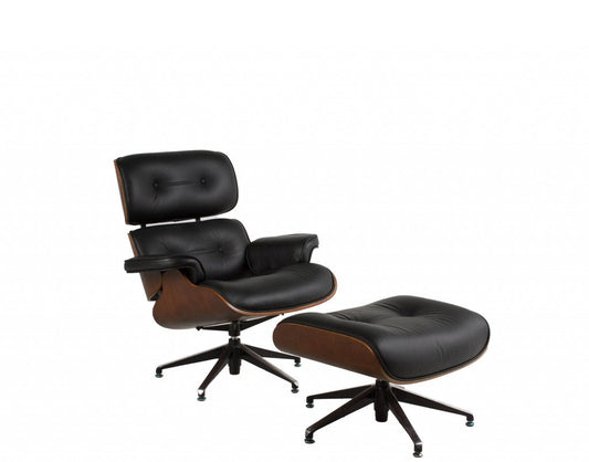 Black Leather Eames Style Chair & Ottoman