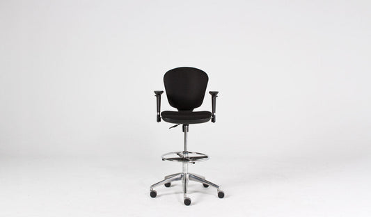 Black Fabric Drafting Chair with Chrome Base