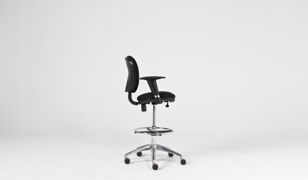Black Fabric Drafting Chair with Chrome Base