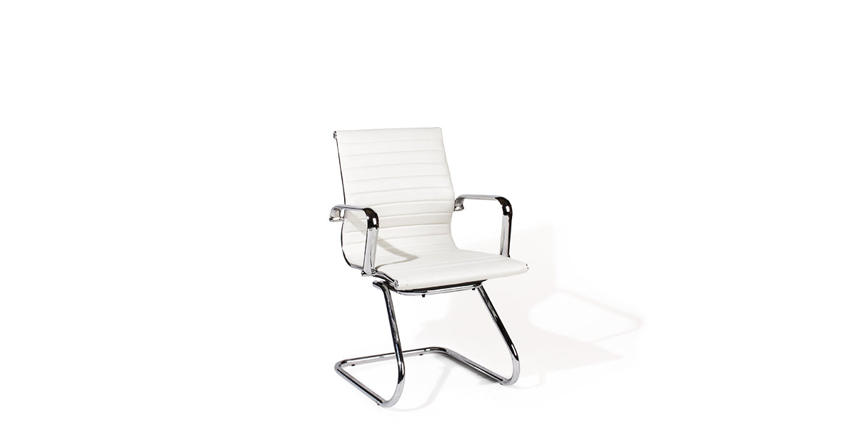White Leather Sled Base Chair