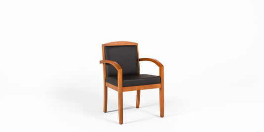 Light Cherry Chair w/ Black Leather Seat & Back