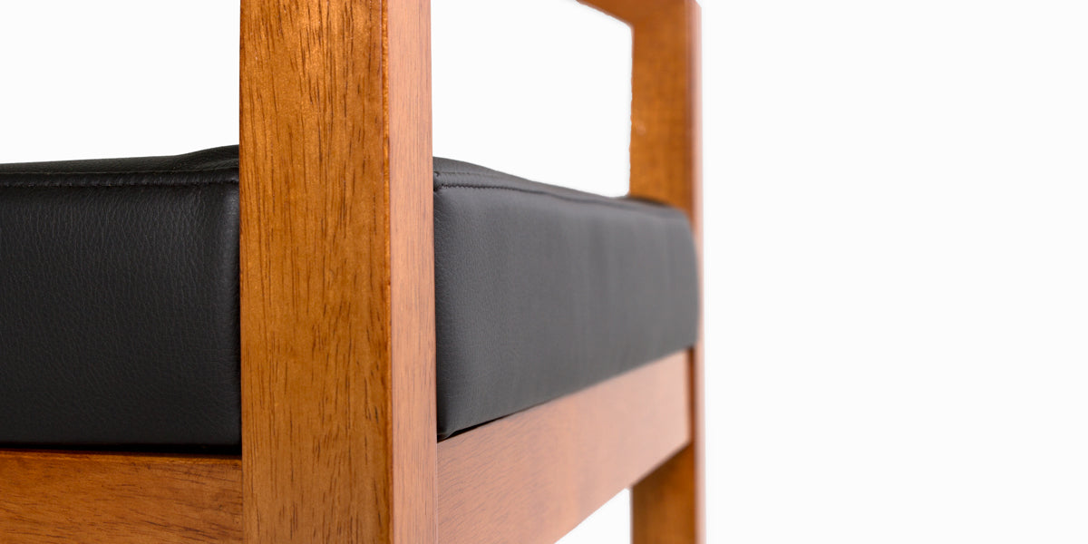 Light Cherry Chair w/ Black Leather Seat & Back