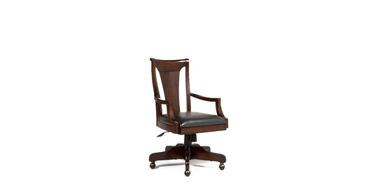 Wood Framed with Black Leather Seat High Back Chair
