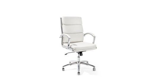 White Leather Pillow Back Mid Back Chair
