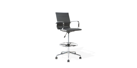 Black Leather Eames Style Drafting Chair