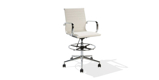 White Leather Eames Style Drafting Chair