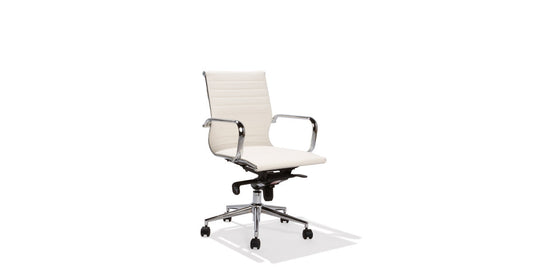 White Leather Eames Style Mid Back Chair