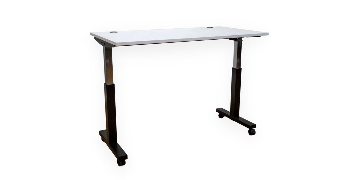 60"W White Adjustable Table Desk with Black Base