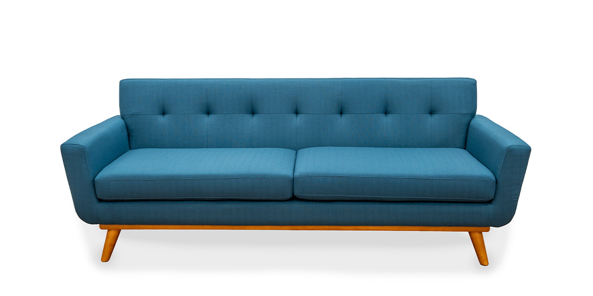 90.5"W Blue Fabric Sofa