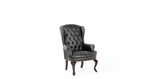 Black Leather Wing Back Chair