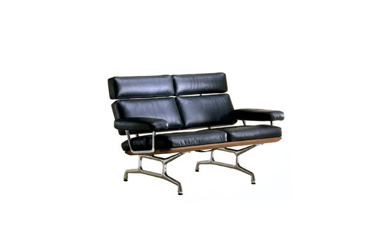 56"W Black Leather Herman Miller Loveseat