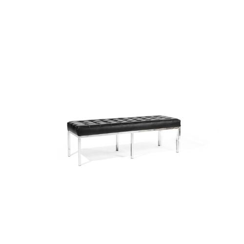 55"W Black Leather Tufted Bench