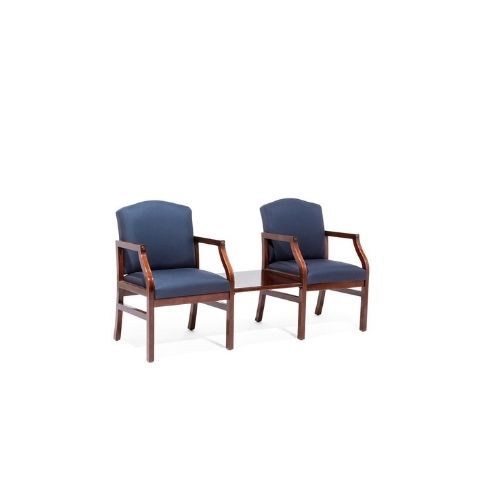 2-Seater Blue Fabric Tandem Seating with Table