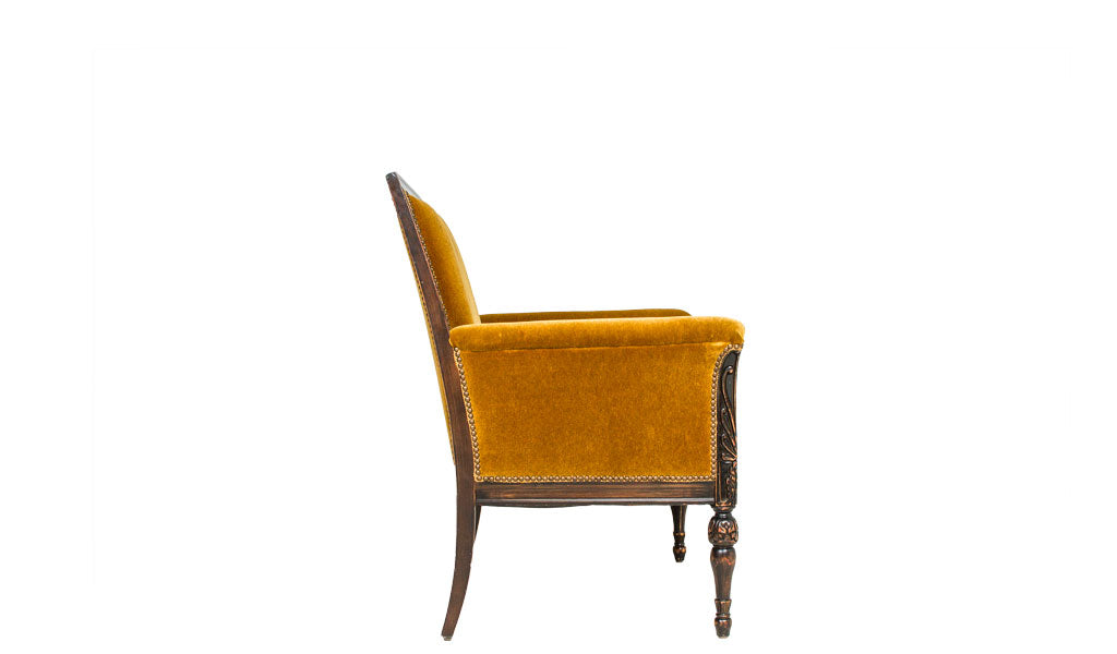 Gold Fabric Arm Chair- Mahogany Frame