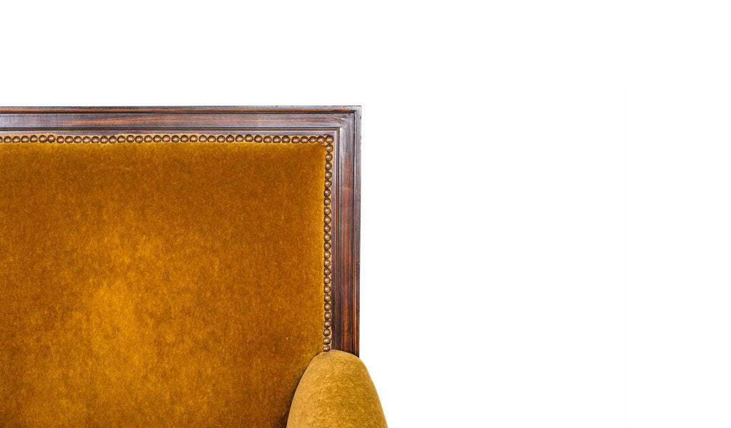 Gold Fabric Arm Chair- Mahogany Frame