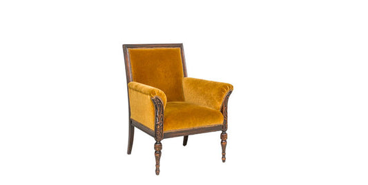 Gold Fabric Arm Chair- Mahogany Frame